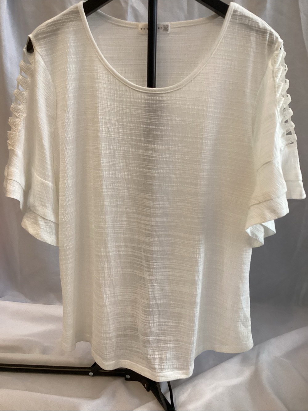 Reformation White Short Sleeve Top with Ladder Sleeve Detail